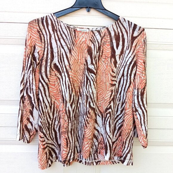 Laura Ashley Woman 3X Animal Print Blouse Zebra Tiger Stripe 34 Sleeve VTG Top - Picture 1 of 4